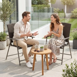 Outsunny 2pcs Folding Garden Chair Rattan Bistro Set with Armrest for Outdoor Steel Frame - Aosom UK - thumbnail 8