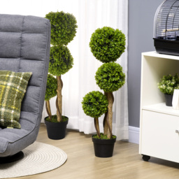 HOMCOM Set of 2 Decorative Artificial Plants, Boxwood Ball Topiary Trees in Pot Fake Plants for Home, Indoor&Outdoor Decor, 90 cm, Light Green - thumbnail 2