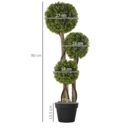 HOMCOM Set of 2 Decorative Artificial Plants, Boxwood Ball Topiary Trees in Pot Fake Plants for Home, Indoor&Outdoor Decor, 90 cm, Light Green - thumbnail 3