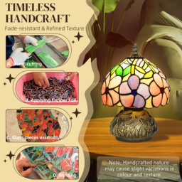 HOMCOM Tiffany-Style Table Lamp with Sculpted Dragonfly Base, Handcrafted Antique Stained Glass Bedside Lamp for Living Room and Bedroom, E27 Socket, Pink - thumbnail 5