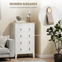 HOMCOM Bedroom Chest of Drawers, Modern 4 Drawer Dresser Cabinet with PU Leather Handles and Metal Runners for Living Room, Hallway, Entryway, White - thumbnail 5