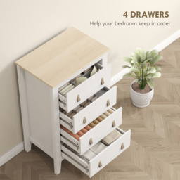 HOMCOM Bedroom Chest of Drawers, Modern 4 Drawer Dresser Cabinet with PU Leather Handles and Metal Runners for Living Room, Hallway, Entryway, White - thumbnail 4