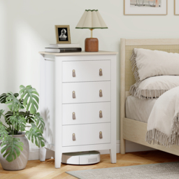 HOMCOM Bedroom Chest of Drawers, Modern 4 Drawer Dresser Cabinet with PU Leather Handles and Metal Runners for Living Room, Hallway, Entryway, White - thumbnail 2