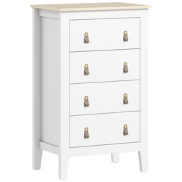 HOMCOM Bedroom Chest of Drawers, Modern 4 Drawer Dresser Cabinet with PU Leather Handles and Metal Runners for Living Room, Hallway, Entryway, White - thumbnail 1