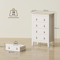 HOMCOM Bedroom Chest of Drawers, Modern 4 Drawer Dresser Cabinet with PU Leather Handles and Metal Runners for Living Room, Hallway, Entryway, White - thumbnail 3