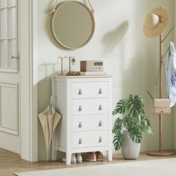 HOMCOM Bedroom Chest of Drawers, Modern 4 Drawer Dresser Cabinet with PU Leather Handles and Metal Runners for Living Room, Hallway, Entryway, White - thumbnail 9