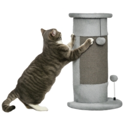 PawHut Corner Wall Cat Scratching Post, 58cm Claw Scratcher with Plush Cover & Sisal Rope, Play Toy Balls, Grey - Aosom UK