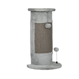 PawHut Corner Wall Cat Scratching Post, 58cm Claw Scratcher with Plush Cover & Sisal Rope, Play Toy Balls, Grey - Aosom UK