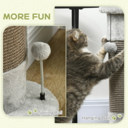 PawHut Corner Wall Cat Scratching Post, 58cm Claw Scratcher with Plush Cover & Sisal Rope, Play Toy Balls, Grey - Aosom UK - thumbnail 4