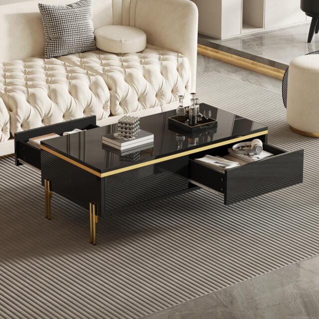Spacious Coffee Table with 2 Hidden Drawers, Versatile Room Table for Italian-Style Rooms or Cream-Toned Spaces, 100L x 50W x 36H cm, Black - Aosom UK - image 1