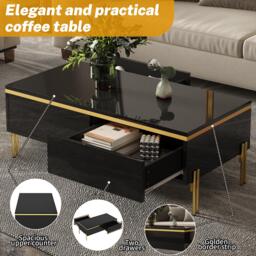 Spacious Coffee Table with 2 Hidden Drawers, Versatile Room Table for Italian-Style Rooms or Cream-Toned Spaces, 100L x 50W x 36H cm, Black - Aosom UK - thumbnail 5