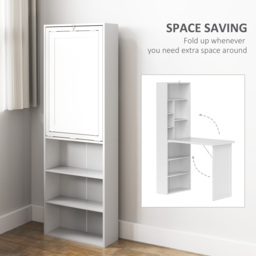 HOMCOM Fold Out Desk with Shelf & Writing Board Folding Office Desk Space-saving Design for Small Rooms or Multipurpose Corners, White - Aosom UK - thumbnail 4