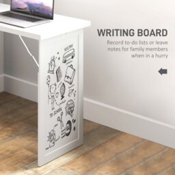 HOMCOM Fold Out Desk with Shelf & Writing Board Folding Office Desk Space-saving Design for Small Rooms or Multipurpose Corners, White - Aosom UK - thumbnail 6