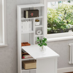 HOMCOM Fold Out Desk with Shelf & Writing Board Folding Office Desk Space-saving Design for Small Rooms or Multipurpose Corners, White - Aosom UK - thumbnail 8