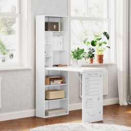 HOMCOM Fold Out Desk with Shelf & Writing Board Folding Office Desk Space-saving Design for Small Rooms or Multipurpose Corners, White - Aosom UK - thumbnail 2