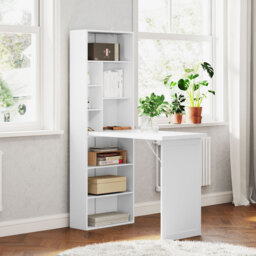 HOMCOM Fold Out Desk with Shelf & Writing Board Folding Office Desk Space-saving Design for Small Rooms or Multipurpose Corners, White - Aosom UK - thumbnail 2