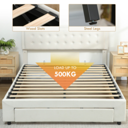 HOMCOM King Size Ottoman Bed Frame, with Front Drawer - Cream - thumbnail 6