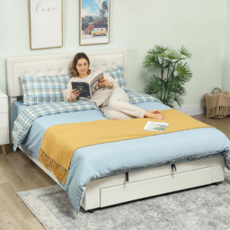 HOMCOM King Size Ottoman Bed Frame, with Front Drawer - Cream - thumbnail 8