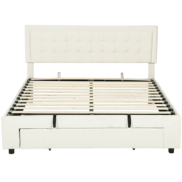 HOMCOM King Size Ottoman Bed Frame, with Front Drawer - Cream - thumbnail 1