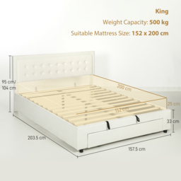 HOMCOM King Size Ottoman Bed Frame, with Front Drawer - Cream - thumbnail 3