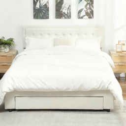 HOMCOM King Size Ottoman Bed Frame, with Front Drawer - Cream - thumbnail 9