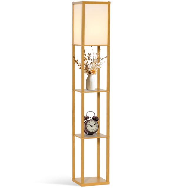 HOMCOM Floor Lamp with Shelves, Floor Standing Lamp, Floor Lights, Natural Reading Illumination for Living Spaces, Kitchen, Natural - Aosom UK - image 1