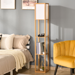 HOMCOM Floor Lamp with Shelves, Floor Standing Lamp, Floor Lights, Natural Reading Illumination for Living Spaces, Kitchen, Natural - Aosom UK - thumbnail 7