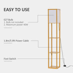 HOMCOM Floor Lamp with Shelves, Floor Standing Lamp, Floor Lights, Natural Reading Illumination for Living Spaces, Kitchen, Natural - Aosom UK - thumbnail 5