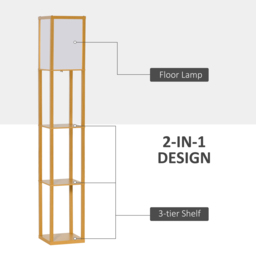 HOMCOM Floor Lamp with Shelves, Floor Standing Lamp, Floor Lights, Natural Reading Illumination for Living Spaces, Kitchen, Natural - Aosom UK - thumbnail 4