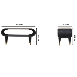 Curved-Edge Solid Mango Wood Media Unit with Brass Accents, Open Slot, Hand-finished Table with Tapered Legs, 35L x 90W x 42H cm, Brown - Aosom UK - thumbnail 3