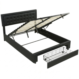 HOMCOM King Ottoman Bed Frame, Upholstered Bed Frame with Storage Drawer and Adjustable Headboard, 5ft, Black