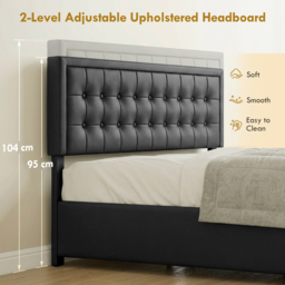 HOMCOM King Ottoman Bed Frame, Upholstered Bed Frame with Storage Drawer and Adjustable Headboard, 5ft, Black - thumbnail 6