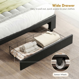 HOMCOM King Ottoman Bed Frame, Upholstered Bed Frame with Storage Drawer and Adjustable Headboard, 5ft, Black - thumbnail 7