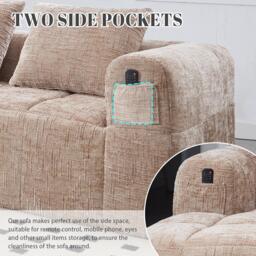 Oversized Modular L-Shaped Sofa with Deep-Seated Sleeper Design, Plush Sectional Sofa with Hidden Side Pockets, 250L x 158W x 60H cm, Khaki - Aosom UK - thumbnail 7