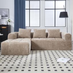Oversized Modular L-Shaped Sofa with Deep-Seated Sleeper Design, Plush Sectional Sofa with Hidden Side Pockets, 250L x 158W x 60H cm, Khaki - Aosom UK - thumbnail 8