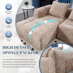 Oversized Modular L-Shaped Sofa with Deep-Seated Sleeper Design, Plush Sectional Sofa with Hidden Side Pockets, 250L x 158W x 60H cm, Khaki - Aosom UK - thumbnail 6