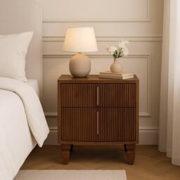 Solid Wood Harper Bedside Table with Eco-Conscious Durable Build, Bedside Cabinet with 2 Smooth-Gliding Drawers, 40L x 42W x 55H cm, Brown - Aosom UK - thumbnail 1