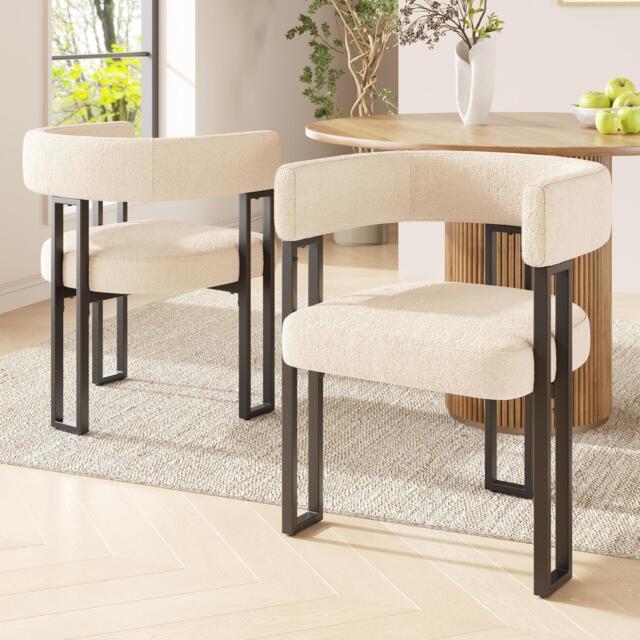 2-Piece Flannel Fabric Dining Chairs with Curved Backrest and Thick Plush Seat, Kitchen Chairs with Metal Legs, 51.5L x 54W x 72H cm, Beige - Aosom UK - image 1