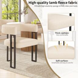 2-Piece Flannel Fabric Dining Chairs with Curved Backrest and Thick Plush Seat, Kitchen Chairs with Metal Legs, 51.5L x 54W x 72H cm, Beige - Aosom UK - thumbnail 5
