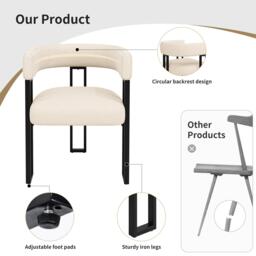 2-Piece Flannel Fabric Dining Chairs with Curved Backrest and Thick Plush Seat, Kitchen Chairs with Metal Legs, 51.5L x 54W x 72H cm, Beige - Aosom UK - thumbnail 7
