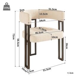 2-Piece Flannel Fabric Dining Chairs with Curved Backrest and Thick Plush Seat, Kitchen Chairs with Metal Legs, 51.5L x 54W x 72H cm, Beige - Aosom UK - thumbnail 3