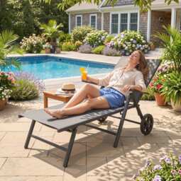 Outsunny Folding Sun Lounger with Wheels, 5-Position Adjustable Garden Chaise Lounge Sunbed with Armrests, Metal Frame Outdoor Portable Reclining Chair for Beach, Porch, Grey - thumbnail 8