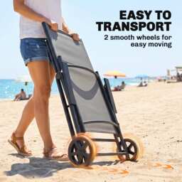 Outsunny Folding Sun Lounger with Wheels, 5-Position Adjustable Garden Chaise Lounge Sunbed with Armrests, Metal Frame Outdoor Portable Reclining Chair for Beach, Porch, Grey - thumbnail 5