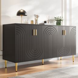 Modern Sideboard with Gold Handles & Feet, Easy-Clean Storage Cabinet for Dining/Living Room, 152x40x75 cm, Black - Aosom UK