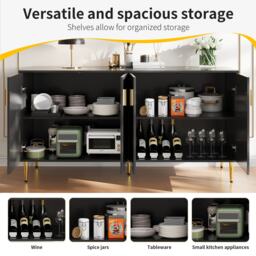 Modern Sideboard with Gold Handles & Feet, Easy-Clean Storage Cabinet for Dining/Living Room, 152x40x75 cm, Black - Aosom UK - thumbnail 4