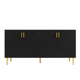Modern Sideboard with Gold Handles & Feet, Easy-Clean Storage Cabinet for Dining/Living Room, 152x40x75 cm, Black - Aosom UK - thumbnail 2