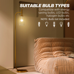 HOMCOM Floor Lamp for Living Room with Glass Lampshade, Modern Standing Lamp with Foot Switch for Bedroom, Bulb not Included, Gold Tone - Aosom UK - thumbnail 7