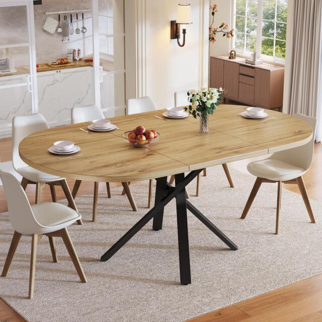 Extendable Dining Table with Sturdy X-Shaped Metal Frame, Space-Saving Convertible Table with Adjustable Feet, 100L x 40W x 75.5H cm, Wood - Aosom UK - image 1