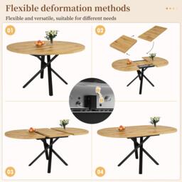 Extendable Dining Table with Sturdy X-Shaped Metal Frame, Space-Saving Convertible Table with Adjustable Feet, 100L x 40W x 75.5H cm, Wood - Aosom UK - thumbnail 4