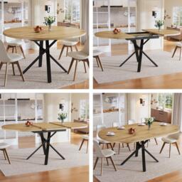 Extendable Dining Table with Sturdy X-Shaped Metal Frame, Space-Saving Convertible Table with Adjustable Feet, 100L x 40W x 75.5H cm, Wood - Aosom UK - thumbnail 7